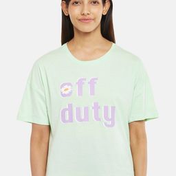 Dreamz by Pantaloons Women Green & Purple Printed Cotton Lounge Tshirts-image-51