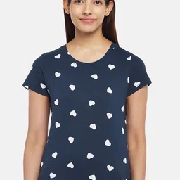Dreamz by Pantaloons Women Navy Blue Printed Cotton Lounge T-shirts-picture-36