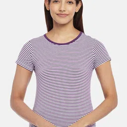 Dreamz by Pantaloons Women Purple & White Striped Cotton Lounge T-shirt-picture-29