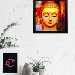 eCraftIndia Yellow & Red Glowing Lord Buddha Satin Matt Texture UV Wall Art-image-89