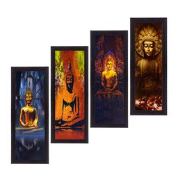 eCraftIndia Set Of 4 Brown & Black Lord Buddha Satin Matt Texture UV Wall Art-28