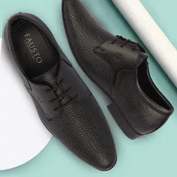 FAUSTO Men Textured Round Toe Leather Lace-Up Formal Derbys-picture-11