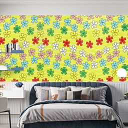 Dakshya Industries Yellow & Blue Floral Printed Self-Adhesive Wallpaper-image-2