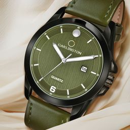 CARLINGTON Men Green Alloy Dial & Green Leather Straps Analogue Watch CT1040 Green-56
