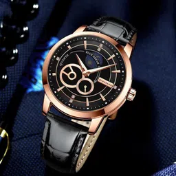 GIORDANO Men Patterned Dial & Leather Textured Straps Analogue Watch GZ-50084-03-18
