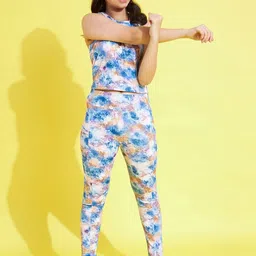 StyleStone Girls Abstract Printed Tank Crop Top With Tights-image-4