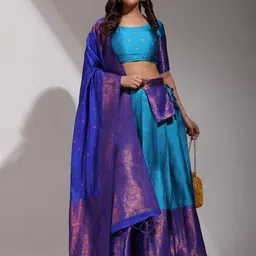 Fabcartz Ethnic Motifs Woven Design Semi-Stitched Lehenga & Unstitched Blouse With Dupatta-picture-39