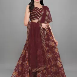 BAESD Girls Floral Printed Silk Semi-Stitched Lehenga & Unstitched Blouse With Dupatta-picture-17