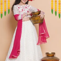 Bitiya by Bhama Girls Embroidered Ready to Wear Lehenga & Blouse With Dupatta-image-5