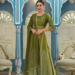 Juniper Green & Gold-Toned Printed Ready to Wear Lehenga & Choli With Dupatta-7