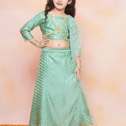 Aj DEZInES Girls Woven Design Zari Satin Ready To Wear Lehenga & Blouse With Dupatta-picture-23