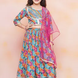 Aj DEZInES Girls Bandhani Printed Ready to Wear Cotton Lehenga & Blouse With Dupatta-picture-15