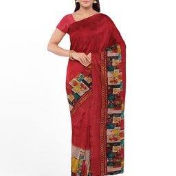 Silk Bazar Maroon & Teal Pure Georgette Dharmavaram Saree-image-60