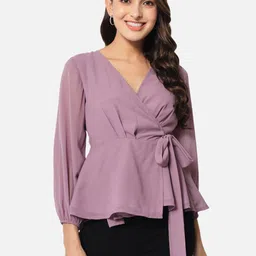 BAESD V-Neck Waist Tie-Ups Wrap Regular Top-image-24