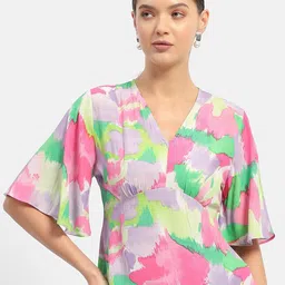 Madame Floral Print Flared Sleeve Wrap Top-image-3