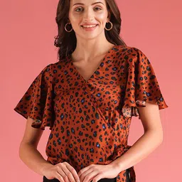 Globus Animal Print V-Neck Flared Sleeve Wrap Top-image-23