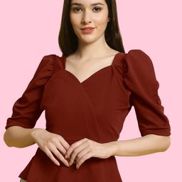 Fabflee Sweetheart Neck Puff Sleeves Peplum Top-image-29