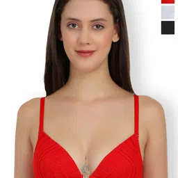 SELFCARE Pack Of 3 Net Embroided Half Coverage Plunge Bra-picture-31