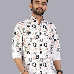 Metronaut Men Classic Fit Typography Printed Spread Collar Cotton Casual Shirt-picture-47