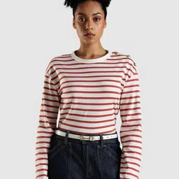 Tommy Hilfiger Striped Drop-Shoulder Sleeves Relaxed Fit Pure Cotton T-shirt-picture-2