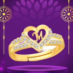 Heer Collection Gold-Plated Alphabet-M AD Studded Finger Ring-image-64