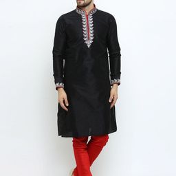 Larwa Embroidered Woven Design Mandarin Collar Kurta With Pyjamas-image-22
