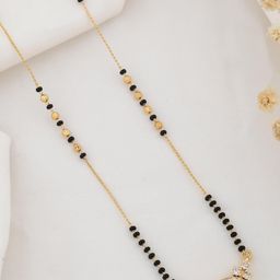 American Diamond Short Mangalsutra for Women | 18 Inch Black Beaded Chain | Wedding, Party & Traditional Wear-image-85