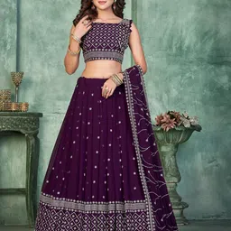 KALINI Women Embroidered Sequinned Semi-Stitched Lehenga & Unstitched Blouse With Dupatta image 5