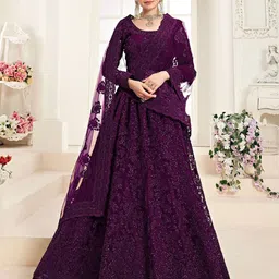 A TO Z CART Floral Embroidered Net Fit & Flare Maxi Dress-image-74