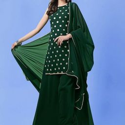 PARROT CREATION Geometric Embroidered Sequinned Georgette Kurti with Sharara And Dupatta-image-76