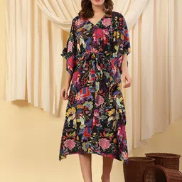 House of Kaftan Elephant Printed Kimono Sleeve Kaftan Dress-picture-47