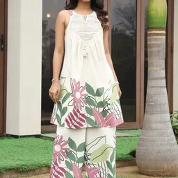 CRAFTED FOR YOU Printed Round Neck Pure Cotton Tunic & Palazzos-picture-12
