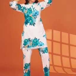 AUTUMN LANE Mahua Alium Printed Mandarin Collar Pure Cotton Tunic With Trouser Co-Ords-picture-11