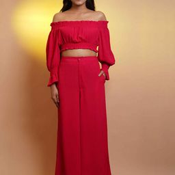 Shades of Sabi Off Shoulder Crop Top With Trouser Co-Ords-picture-13