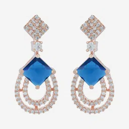 Kushal's Fashion Jewellery Rose Gold-Plated Teardrop Shaped Cubic Zirconia Drop Earrings image 2