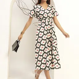 Bani Women Black Color Floral Printed Fit & Flare Midi Length Dress-picture-43