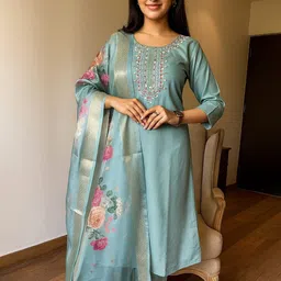 LIZORD FAB Women Floral Embroidered Regular Thread Work Kurta with Trousers & Dupatta-50
