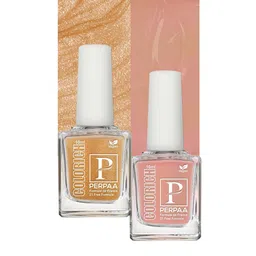 PERPAA Set of 2 Colorich Vegan Nail Polish 10ml Each - Shimmer Peach 08 & Golden Bliss 10-4