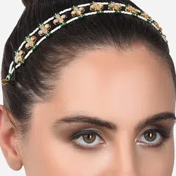 Zaveri Pearls Women Green & Gold-Toned Embellished Head Chain-image-58
