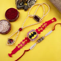 StileAdda Set of 3 Studded & Beaded Bracelet & Thread Rakhis With Roli Chawal-1