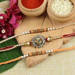 Asthetika Set of 3 Ganesha Rakhis with Roli Chawal-image-36