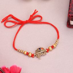 PANASH Gold-Plated Name Of Krishna Shaped Stone Studded Rakhi With Roli Chawal-image-79