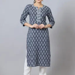 LARGISH Floral Printed Thread Work Gotta Patti Cotton Kurta-image-52