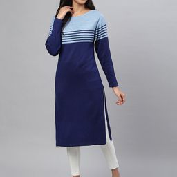 AURELIA Striped Round Neck Acrylic Straight Kurta-image-97