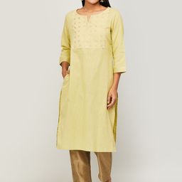 Melange by Lifestyle Women Yellow Yoke Design Yoke Design Thread Work Kurta-picture-43