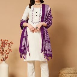BHUMIKA CREATION Women Ethnic Motifs Yoke Design Regular Thread Work Kurta with Trousers & With Dupatta-image-8