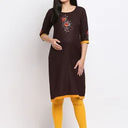 True Shape Floral Embroidered Maternity Straight Kurta-image-17