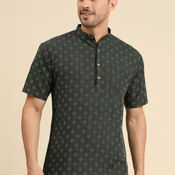 RAJUBHAI HARGOVINDAS Men Geometric Woven Design Pastels Cotton Kurta-picture-25