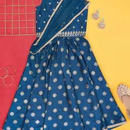 AKKRITI BY PANTALOONS Girls Embroidered Ready to Wear Lehenga & Blouse With Dupatta-image-6