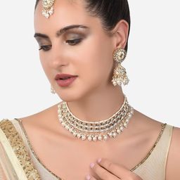 Zaveri Pearls Women Gold-Plated White Kundan Studded & Pearl Beaded Jewelry Set-2